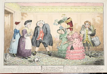 Le Retour de Paris, tai veljentytär, jonka hänen Ranskan kuvernöörinsä lahjoitti sukulaisilleen, 1816 (käsinvärinen kaiverrus)